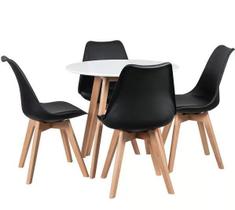 Kit - Mesa De Jantar Redonda 90 Cm Branco + 4 Cadeiras Estofadas Leda Preto Kit - Mesa De Jantar Redonda 90 Cm Branco + 4 Cadeiras Estofadas Leda Preto