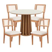 Kit Mesa de Jantar Redonda Base Ripado com 4 Cadeiras Estofada Encosto Tela Césare Dalla Costa