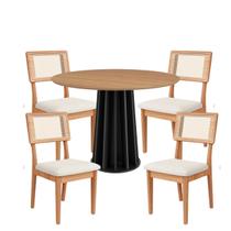 Kit Mesa de Jantar Redonda com Detalhe Ripado MDF com 4 Cadeiras Encosto em Tela Césare Dalla Costa