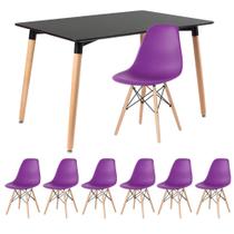 KIT - Mesa de jantar retangular Eames 80 x 120 cm preto + 6 cadeiras Eiffel DSW