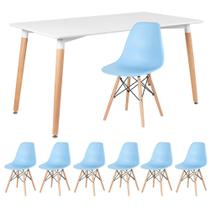 KIT - Mesa de jantar retangular Eames 80 x 140 cm branco + 6 cadeiras Eiffel DSW