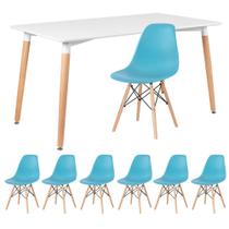 KIT - Mesa de jantar retangular Eames 80 x 140 cm branco + 6 cadeiras Eiffel DSW