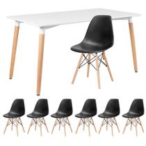 KIT - Mesa de jantar retangular Eames 80 x 140 cm branco + 6 cadeiras Eiffel DSW