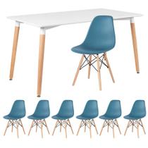 KIT - Mesa de jantar retangular Eames 80 x 140 cm branco + 6 cadeiras Eiffel DSW