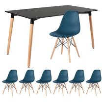 KIT - Mesa de jantar retangular Eames 80 x 140 cm preto + 6 cadeiras Eiffel DSW