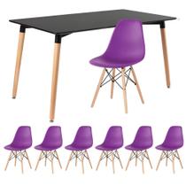 KIT - Mesa de jantar retangular Eames 80 x 140 cm preto + 6 cadeiras Eiffel DSW