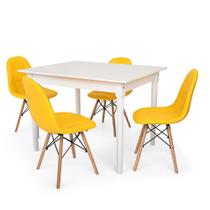 Kit Mesa De Jantar Robust 110x90 Branca + 04 Cadeiras Charles Eames Botonê - Amarelo