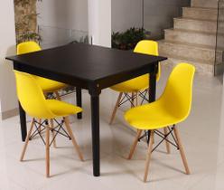 Kit Mesa De Jantar Robust 110x90 Preta + 04 Cadeiras Charles Eames - Amarelo