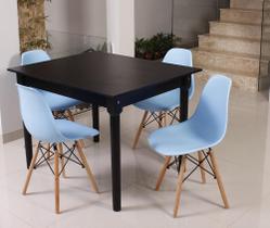 Kit Mesa De Jantar Robust 110x90 Preta + 04 Cadeiras Charles Eames - Azul Claro