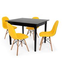 Kit Mesa De Jantar Robust 110x90 Preta + 04 Cadeiras Charles Eames Botonê - Amarelo