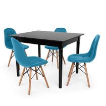 Kit Mesa De Jantar Robust 110x90 Preta + 04 Cadeiras Charles Eames Botonê - Turquesa