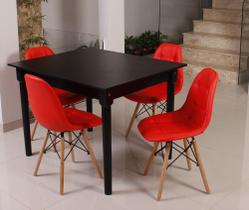 Kit Mesa De Jantar Robust 110x90 Preta + 04 Cadeiras Charles Eames Botonê - Vermelho