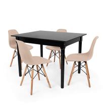 Kit Mesa De Jantar Robust 110x90 Preta + 04 Cadeiras Charles Eames - Nude