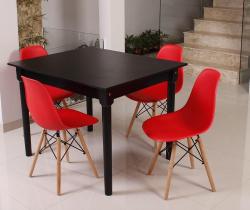 Kit Mesa De Jantar Robust 110x90 Preta + 04 Cadeiras Charles Eames - Vermelho