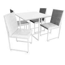 Kit Mesa de Jantar Thales com 4 Cadeiras Sttan Ferro Branco Tampo Branco material sintético Branco - Ahazzo Móveis