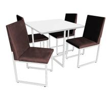 Kit Mesa de Jantar Thales com 4 Cadeiras Sttan Ferro Branco Tampo Branco Suede Marrom - Ahz Móveis