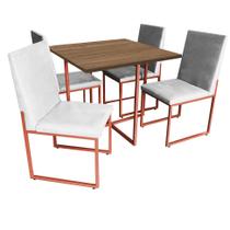 Kit Mesa de Jantar Thales com 4 Cadeiras Sttan Ferro Bronze Tampo Freijó material sintético Branco - Ahz Móveis