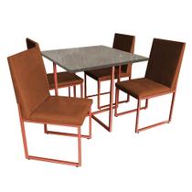 Kit Mesa de Jantar Thales com 4 Cadeiras Sttan Ferro Bronze Tampo Marmorizado Cinza Suede Terracota - Ahz Móveis