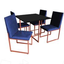 Kit Mesa de Jantar Thales com 4 Cadeiras Sttan Ferro Bronze Tampo Preto material sintético Azul Marinho - Ahz Móveis