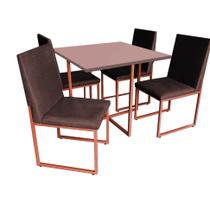 Kit Mesa de Jantar Thales com 4 Cadeiras Sttan Ferro Bronze Tampo Rose Rosa Sintético Marrom - Ahz Móveis