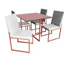 Kit Mesa de Jantar Thales com 4 Cadeiras Sttan Ferro Bronze Tampo Rose Rosa Suede Branco - Ahz Móveis