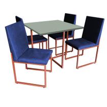 Kit Mesa de Jantar Thales com 4 Cadeiras Sttan Ferro Bronze Tampo Verde Oliva Sintético Azul Marinho - Ahz Móveis
