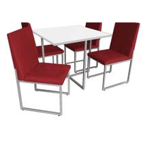 Kit Mesa de Jantar Thales com 4 Cadeiras Sttan Ferro Cinza Tampo Branco material sintético Vermelho - Ahz Móveis