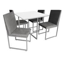 Kit Mesa de Jantar Thales com 4 Cadeiras Sttan Ferro Cinza Tampo Branco Sintético Cinza - Ahz Móveis