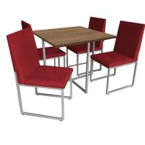 Kit Mesa de Jantar Thales com 4 Cadeiras Sttan Ferro Cinza Tampo Caramelo material sintético Vermelho - Ahz Móveis