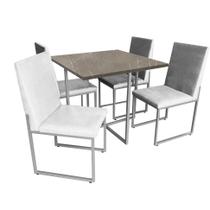 Kit Mesa de Jantar Thales com 4 Cadeiras Sttan Ferro Cinza Tampo Marmorizado Cinza Sintético Branco - Ahz Móveis