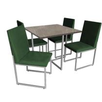 Kit Mesa de Jantar Thales com 4 Cadeiras Sttan Ferro Cinza Tampo Marmorizado Cinza Suede Verde Musgo - Ahz Móveis
