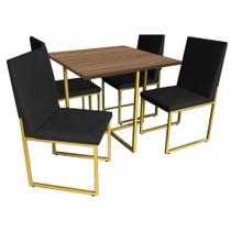 Kit Mesa de Jantar Thales com 4 Cadeiras Sttan Ferro Dourado Tampo Castanho material sintético Preto - Ahz Móveis