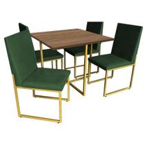 Kit Mesa de Jantar Thales com 4 Cadeiras Sttan Ferro Dourado Tampo Rústico Suede Verde Musgo - Ahz Móveis