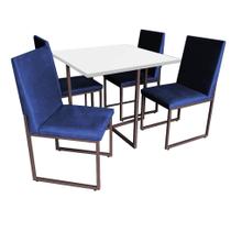 Kit Mesa de Jantar Thales com 4 Cadeiras Sttan Ferro Marrom Tampo Branco material sintético Azul Marinho - Ahz Móveis