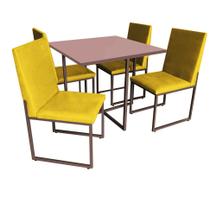 Kit Mesa de Jantar Thales com 4 Cadeiras Sttan Ferro Marrom Tampo Rose Rosa material sintético Amarelo - Ahz Móveis