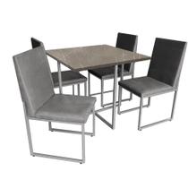 Kit Mesa de Jantar Thales com 4 Cadeiras Sttan Ferro Prata Tampo Marmorizado Cinza Sintético Cinza - Ahz Móveis