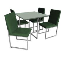 Kit Mesa de Jantar Thales com 4 Cadeiras Sttan Ferro Prata Tampo Verde Oliva Suede Verde Musgo - Ahz Móveis