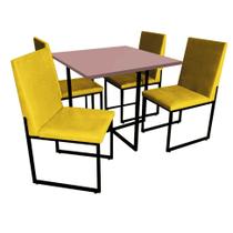 Kit Mesa de Jantar Thales com 4 Cadeiras Sttan Ferro Preto Tampo Rose Rosa Sintético Amarelo - Ahz Móveis