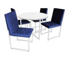 Kit Mesa de Jantar Theo com 4 Cadeiras Sttan Ferro Branco Tampo Branco material sintético Azul Marinho - Ahz Móveis