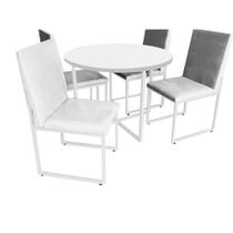 Kit Mesa de Jantar Theo com 4 Cadeiras Sttan Ferro Branco Tampo Branco Suede Branco - Ahz Móveis