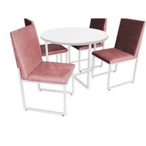 Kit Mesa de Jantar Theo com 4 Cadeiras Sttan Ferro Branco Tampo Branco Suede Rose Gold - Ahz Móveis