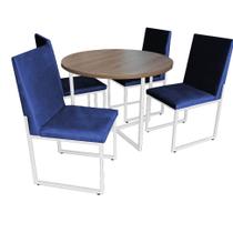 Kit Mesa de Jantar Theo com 4 Cadeiras Sttan Ferro Branco Tampo Carvalho material sintético Azul Marinho - Ahz Móveis