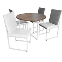 Kit Mesa de Jantar Theo com 4 Cadeiras Sttan Ferro Branco Tampo Castanho material sintético Branco - Ahazzo Móveis