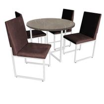 Kit Mesa de Jantar Theo com 4 Cadeiras Sttan Ferro Branco Tampo Marmorizado Cinza Suede Marrom - Ahz Móveis