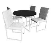 Kit Mesa de Jantar Theo com 4 Cadeiras Sttan Ferro Branco Tampo Preto material sintético Branco - Ahazzo Móveis