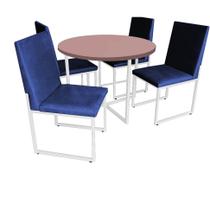 Kit Mesa de Jantar Theo com 4 Cadeiras Sttan Ferro Branco Tampo Rose Rosa material sintético Azul Marinho - Ahazzo Móveis