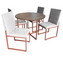 Kit Mesa de Jantar Theo com 4 Cadeiras Sttan Ferro Bronze Tampo Caramelo material sintético Branco - Ahz Móveis