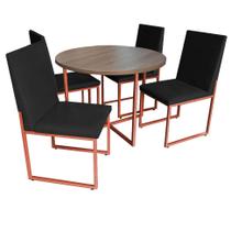 Kit Mesa de Jantar Theo com 4 Cadeiras Sttan Ferro Bronze Tampo Freijó material sintético Preto - Ahz Móveis