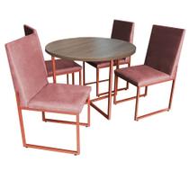 Kit Mesa de Jantar Theo com 4 Cadeiras Sttan Ferro Bronze Tampo Freijó Suede Rose Gold - Ahz Móveis