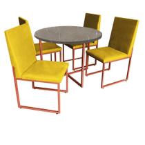 Kit Mesa de Jantar Theo com 4 Cadeiras Sttan Ferro Bronze Tampo Marmorizado Cinza material sintético Amarelo - Ahz Móveis